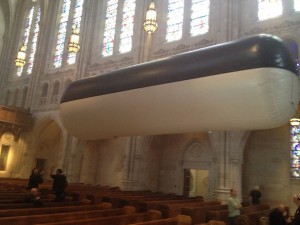 This lighting balloon enabled the movie producers to generate more light in the 75-foot high sanctuary at East Liberty.