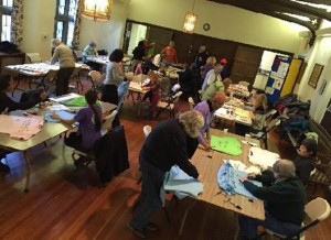 Members of the Overbrook PC prepare the T-shirts to be displayed on the church’s lawn.