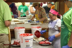 Cherry Pie baking for Cherry Festival, at First Presby Ch. of North East, Pa, Tusday, July 10, 2018.