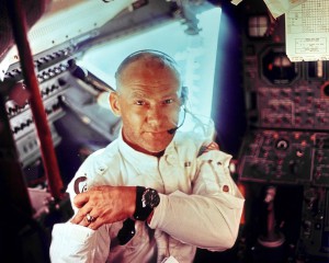 This interior view of the Apollo 11 Lunar Module shows Astronaut Edwin E. Aldrin, Jr., lunar module pilot, during the lunar landing mission. This picture was taken by Astronaut Neil A. Armstrong, commander, prior to the moon landing.